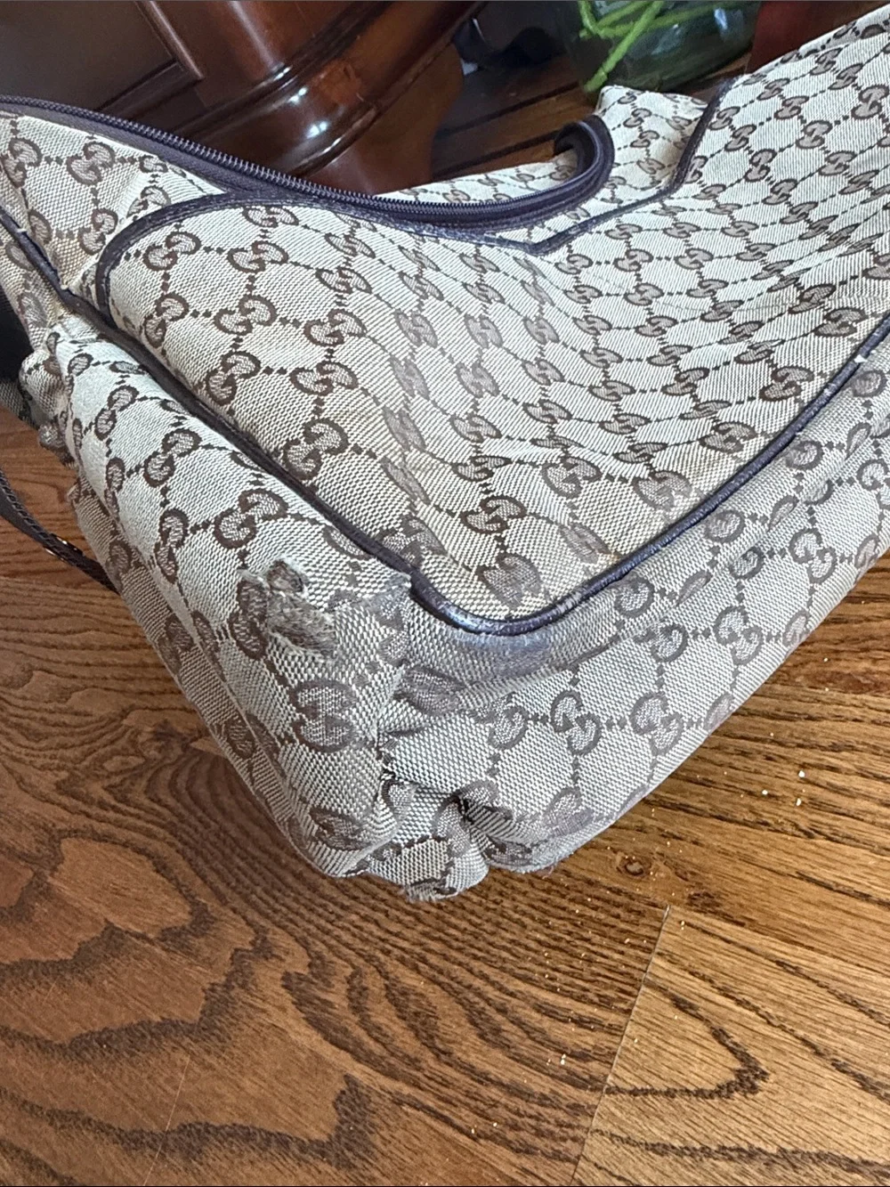 Gucci Beige & Brown GG Monogram Shoulder Bag